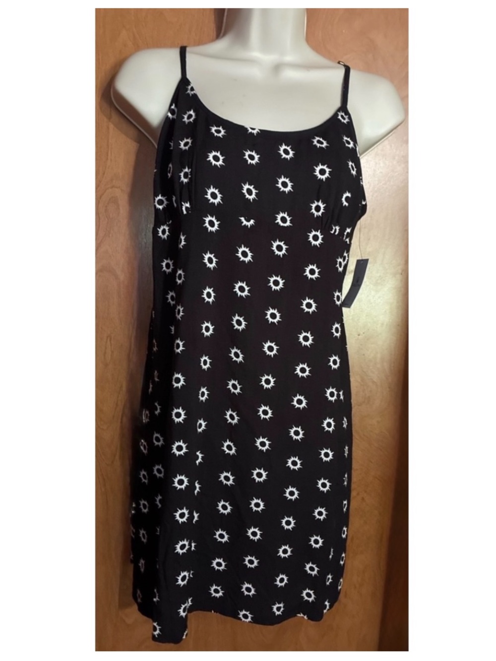 Volcom nwt size large Black Slip Dress White Sunburst Print beach bandit mini